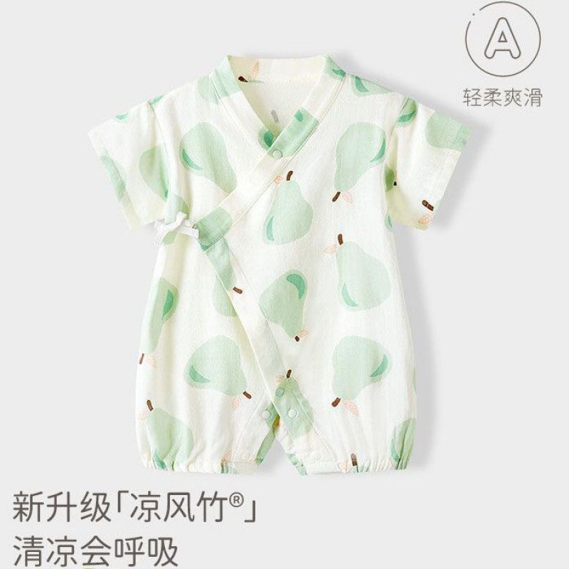 7A抗菌夏季婴儿衣服薄款凉感竹棉纱布短袖和尚服宝宝新生儿连体衣