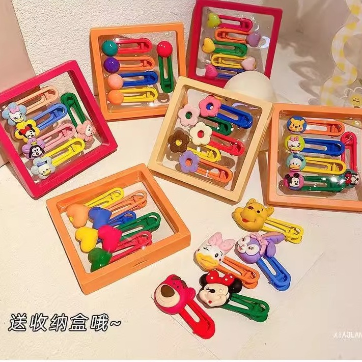 韩国新款少儿可爱糖豆发夹女收纳盒装卡通刘海发卡亲子套装小饰品