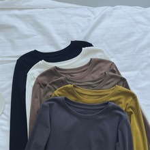 外贸原单圆领舒适包边显摆透气纯棉纯色打底衫长袖T恤