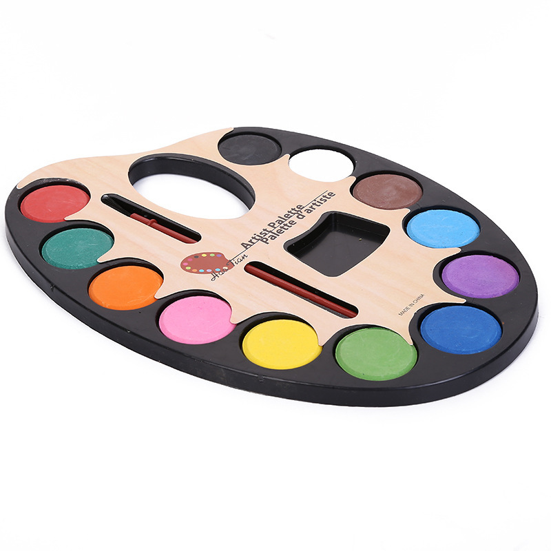 12-Color Large, Medium and Small Horseshoe Solid Watercolor Pressed Powder Oval Palette Powder Cake Children Solid Watercolor