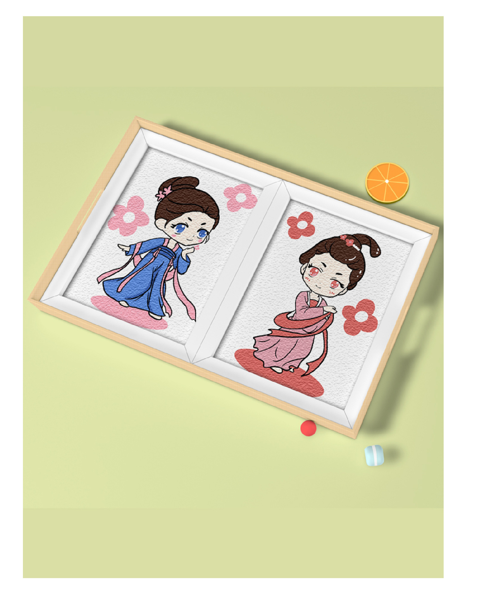 儿童国风汉服小公主纸浆画送女生生日礼物小女孩减压数字填色画家