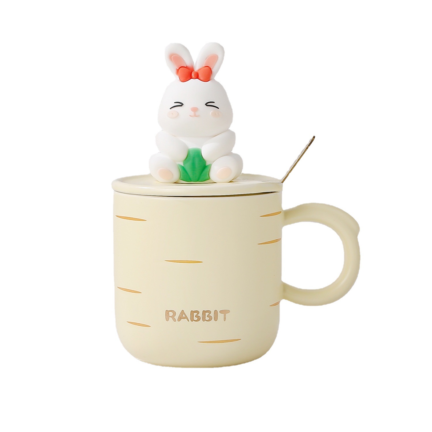 Rabbit Year Cute Little White Rabbit Ceramic Cup with Cover with Spoon Elegant Office Mug Breakfast Cup Milk Cup Water Cup