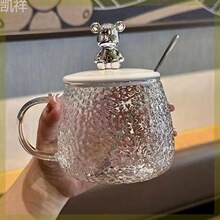 小熊杯子高颜值花茶杯简约早餐玻璃杯带盖子可爱马克杯大