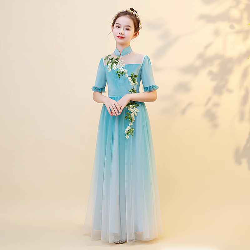 儿童古筝演出服女童中式旗袍改良中国风中学生艺考民乐独奏表演服