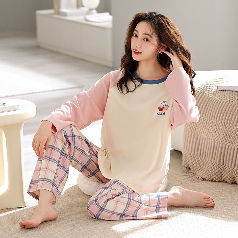 2023 New Women's Spring and Autumn Pajamas Long Sleeve Cotton Cartoon Loose Girl Autumn and Winter Homewear