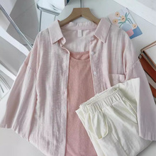 韩系粉色简约薄款防晒衫女装夏季新款宽松慵懒风叠穿外套长袖上衣