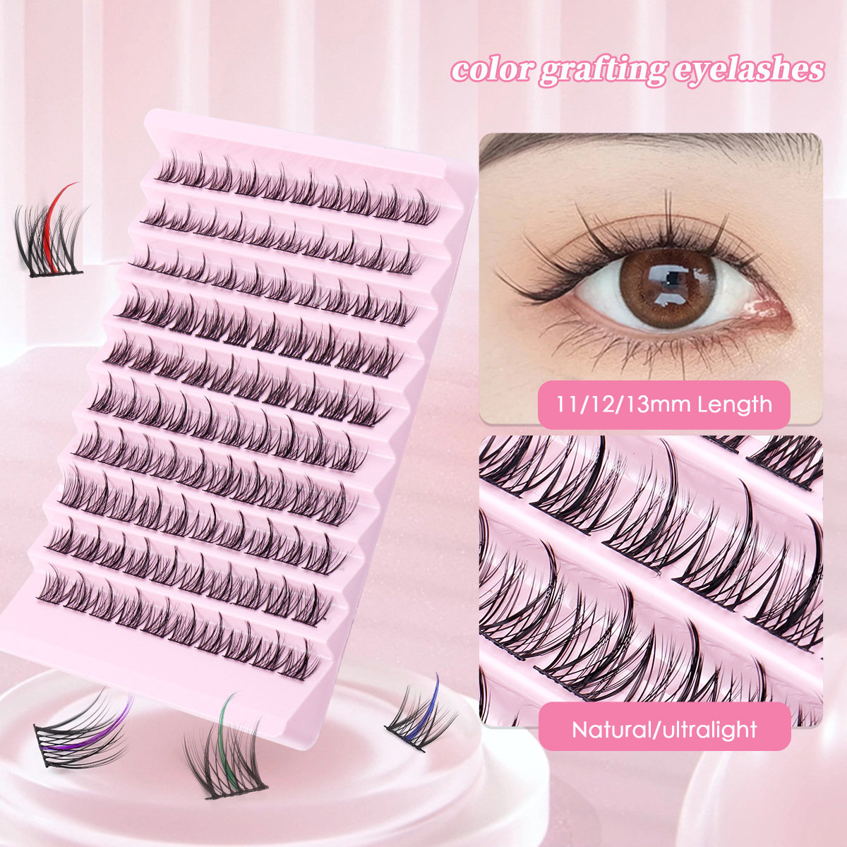 New Colored False Eyelash Segmented Grafting False Eyelash Large Capacity Single Cluster Hair