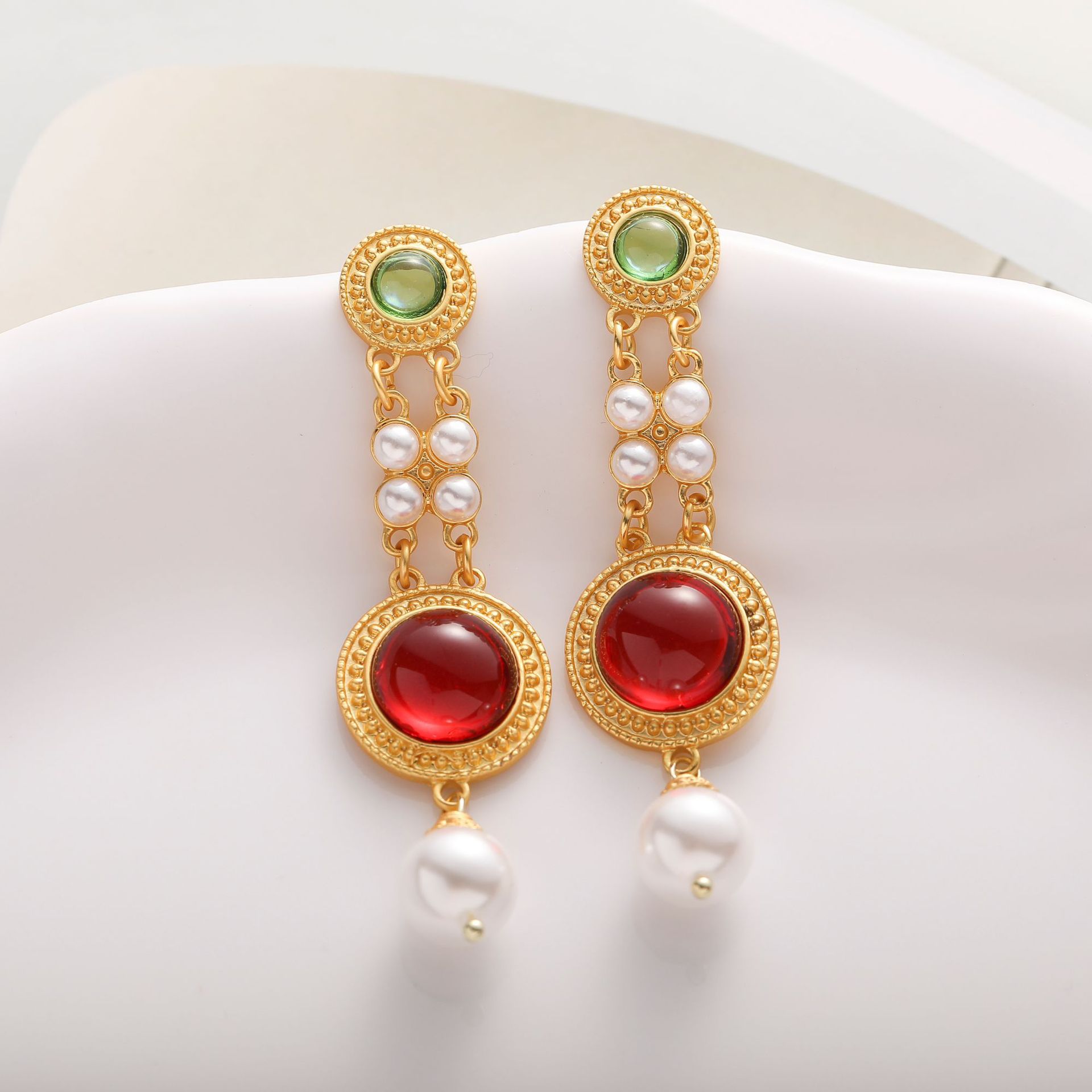 珍珠宝石耳环高级感女复古宫廷风长款耳坠轻奢小众耳饰925耳钉