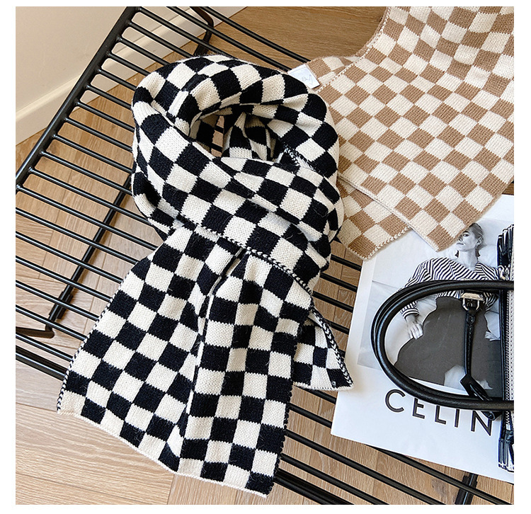 网红in棋盘格围巾女学生情侣冬季黑白格子韩版百搭秋冬保暖围脖长