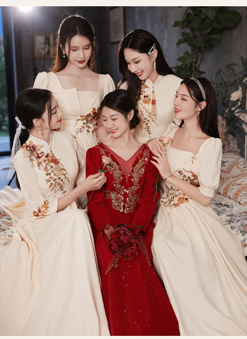 中式伴娘服2022春夏新款中式婚礼伴娘礼服姐妹团秀禾服汉服婚礼女