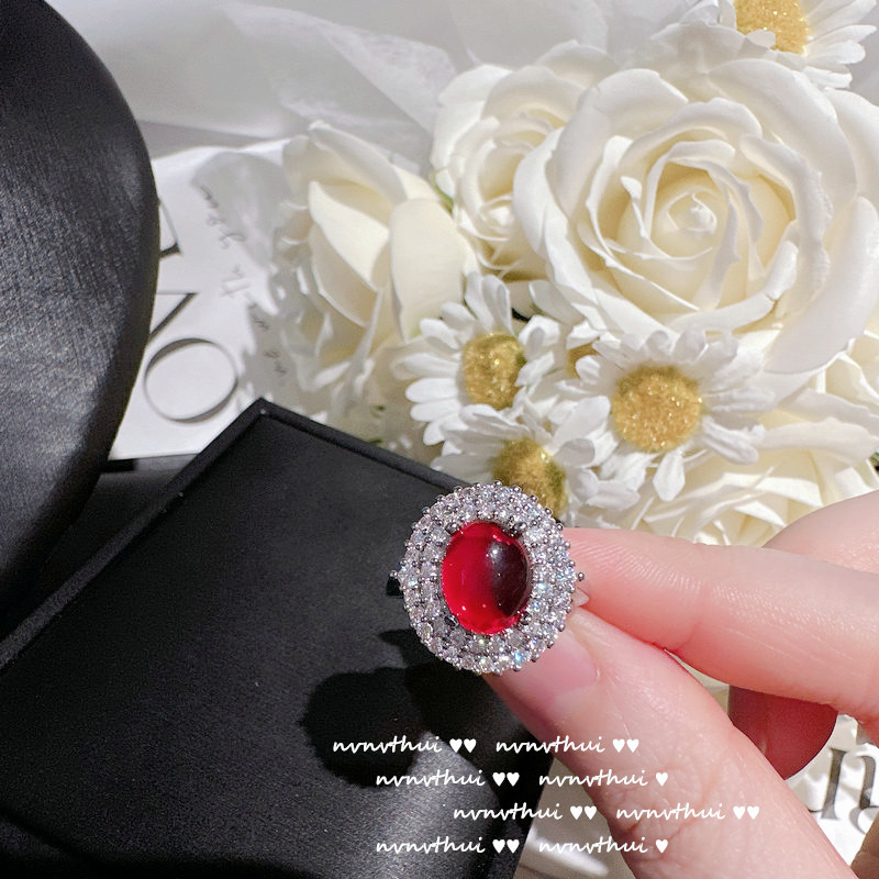 Zhu Li'an Pomegranate Red Egg-Shaped Gem Necklace Antique Sense 18K Gold Plating Water-Foam Jade Big Diamond Zircon Bracelet