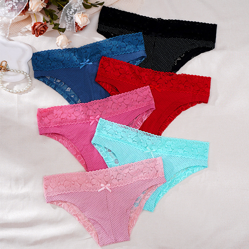 跨境现货2024年新品内裤女棉质裆三角裤蕾丝性感舒适透气女士内裤