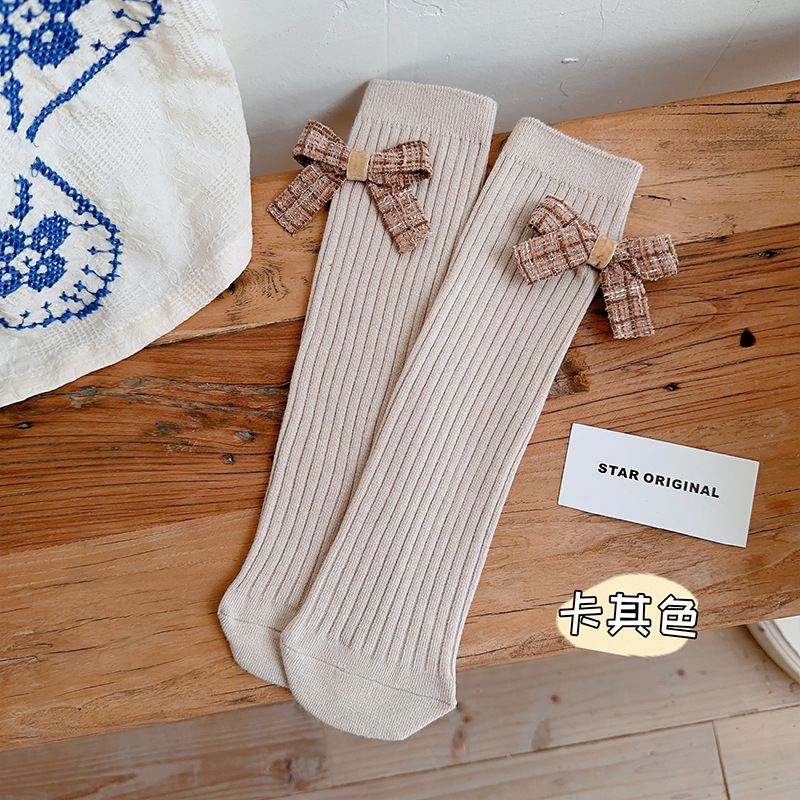 Girls' Stockings Spring and Autumn Cotton for Baby Tube Socks College Style Children's Thigh High Socks Cute Bow Parent-Child Socks