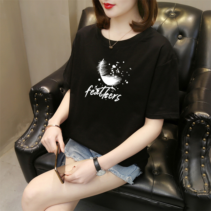 In Stock Factory 2023 Summer New Korean Style Short Sleeve T-shirt Women's round Neck Cotton Printed Top Trendy Casual Women's Clothing