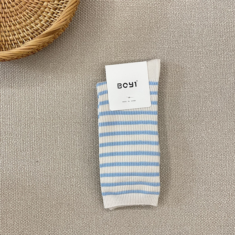 Korean Style New Striped Socks Women's Japanese Ins Style Basic Color Matching Bunching Socks Trendy All-Matching Cotton Mid-Calf Length Socks