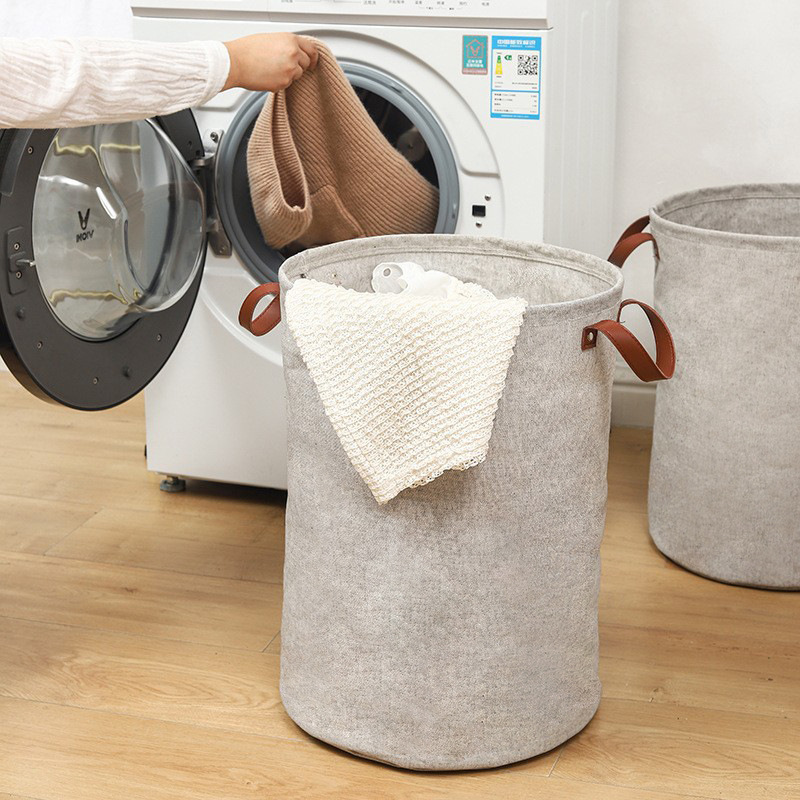 Laundry Basket Ins Style Simple Home Yarn-Dyed Fabric Cylinder Large Foldable Waterproof Laundry Basket Cloth Storage Basket