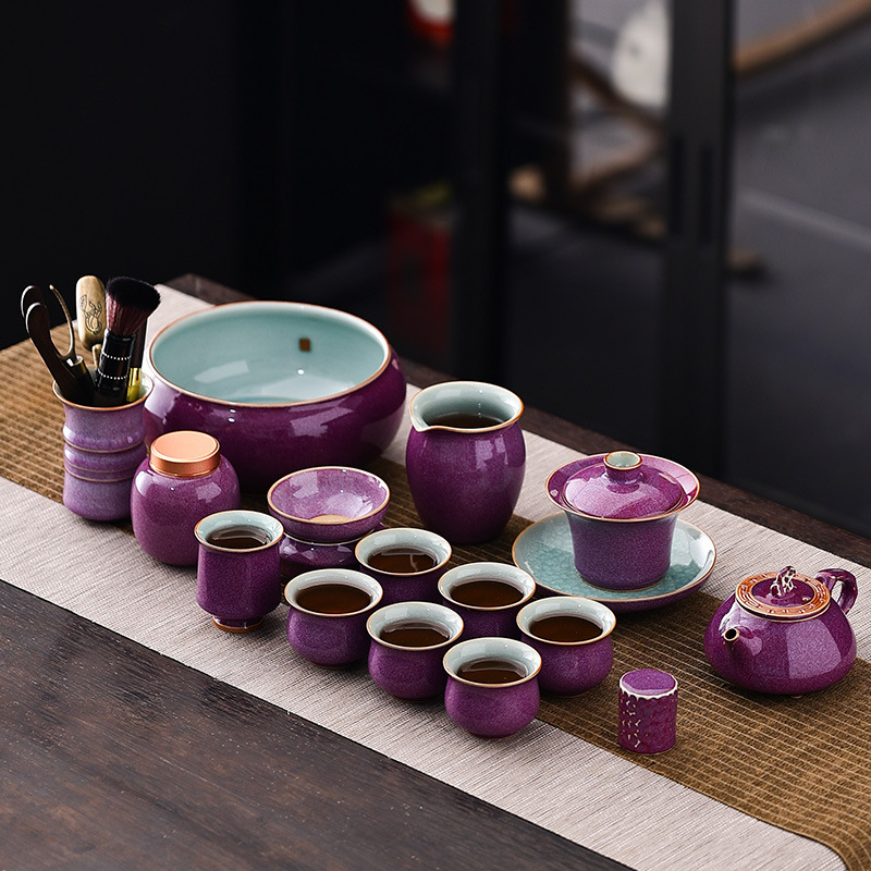 大师手作高档茶具套装钧窑功夫茶具汝窑家用办公泡茶商务礼品茶具