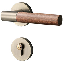 批发新中式木纹房门锁卧室分体门锁室内锁具静音实木门把手磁吸木