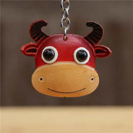 头层牛皮创意纯小牛挂件包包挂饰汽车钥匙扣十二生肖牛头可爱玩偶