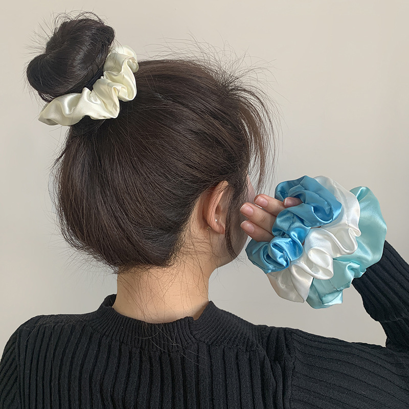 Europe and America Cross Border New Hair Rope Head Rope Hair Ring Solid Color Hair Ring French Scrunchies Large Intestine Ring Hair Accessories for Women