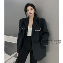 黑色炸街西装外套女2023春秋高级感设计小众韩版宽松网红西服上衣
