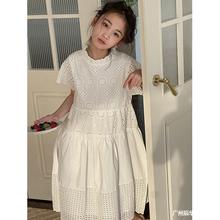 韩国女童连衣裙2024夏装新款儿童洋气裙子女大童高端纯色气质长裙