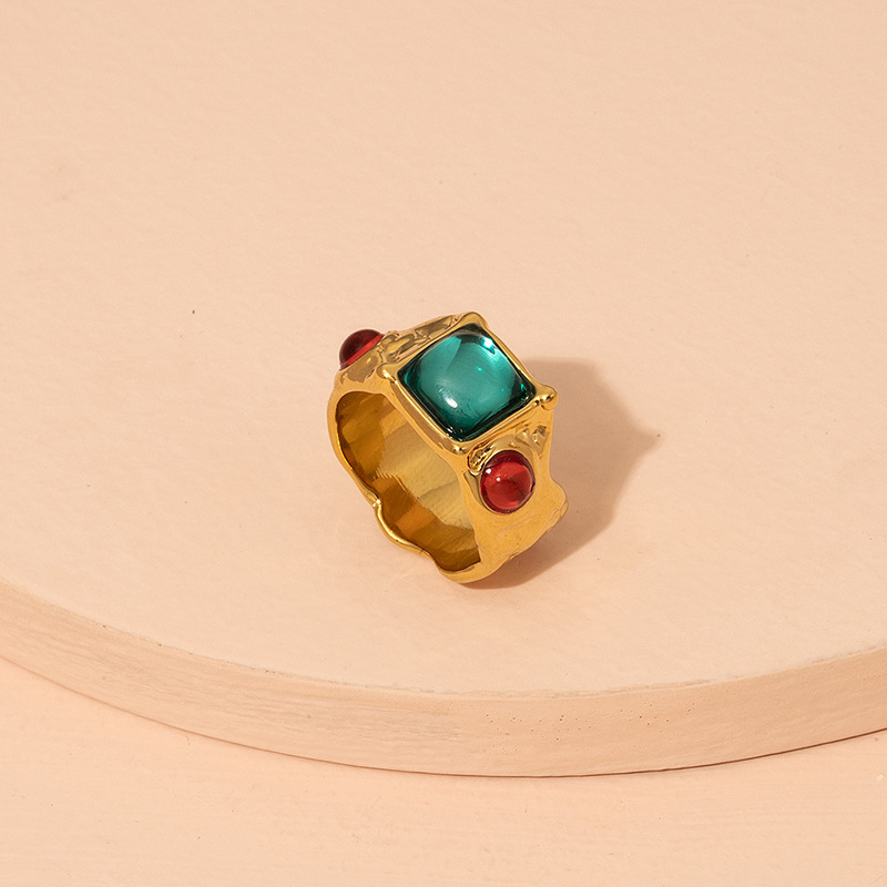 欧美时尚博主同款戒指ring时尚个性复古彩色镶钻食指戒宝石指环女