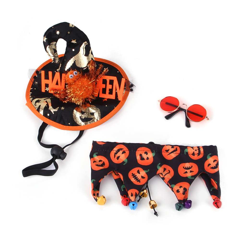 Cross-Border Manufacturers New Halloween Pet Scarf and Hat Suit Funny Selling Cute Cat Glasses Dog Suit