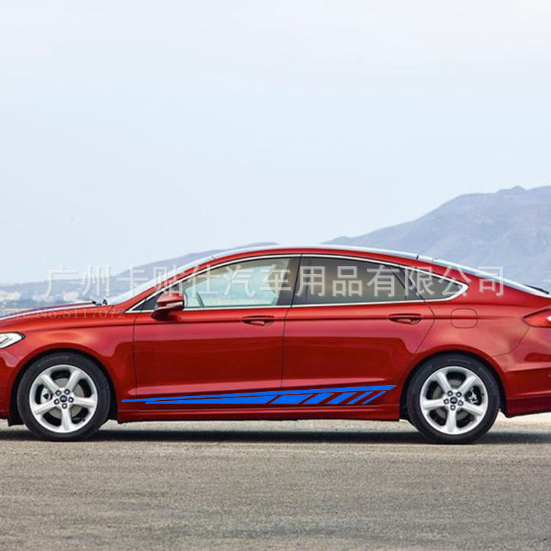 厂家直销跨境条纹侧裙汽车贴纸赛车条纹侧车身贴拉花 车型通用款
