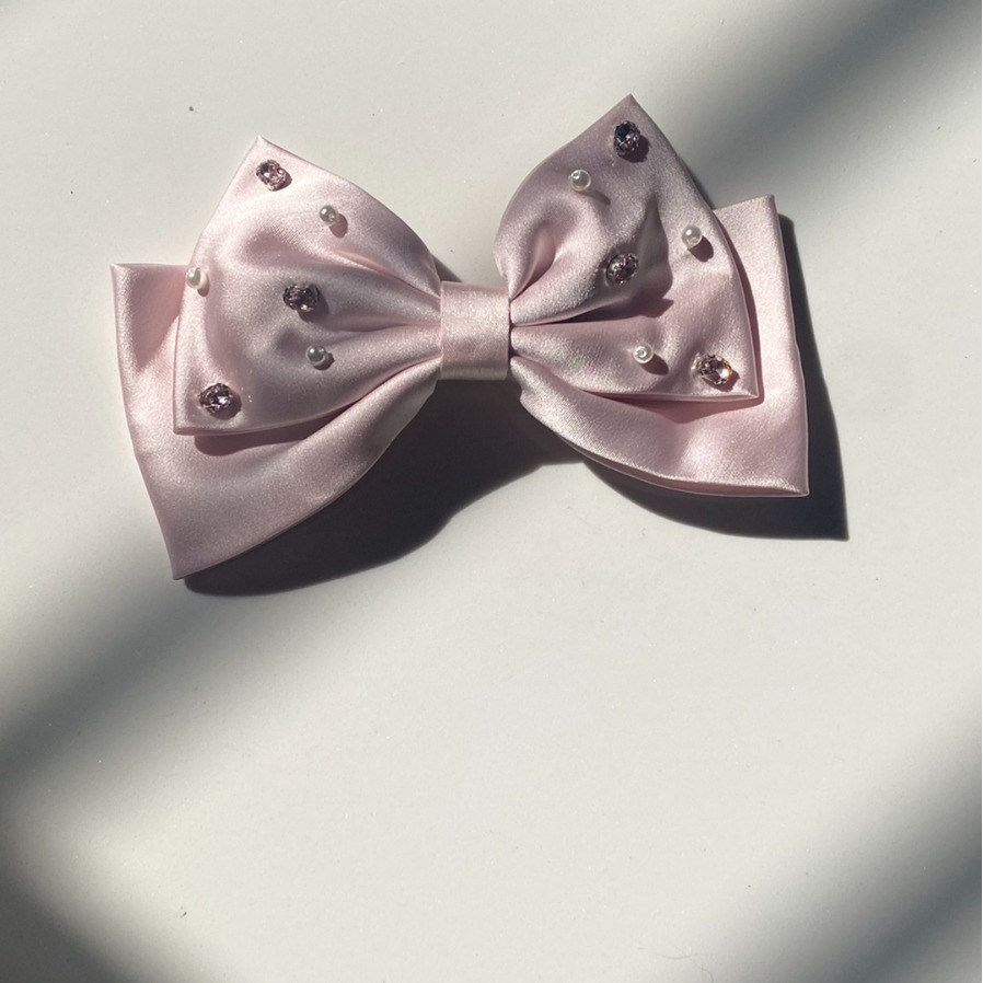 韩国春夏复古水钻弹簧夹女高级感手缝珍珠蝴蝶结发夹半扎低扎发饰