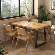 侘寂风餐桌椅组合休闲咖啡厅餐厅酒吧长方形四方桌简约实木长条桌