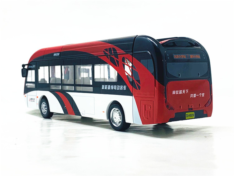 盒装北京公交新能源电动巴士客车声光回力车模型模型大红鱼