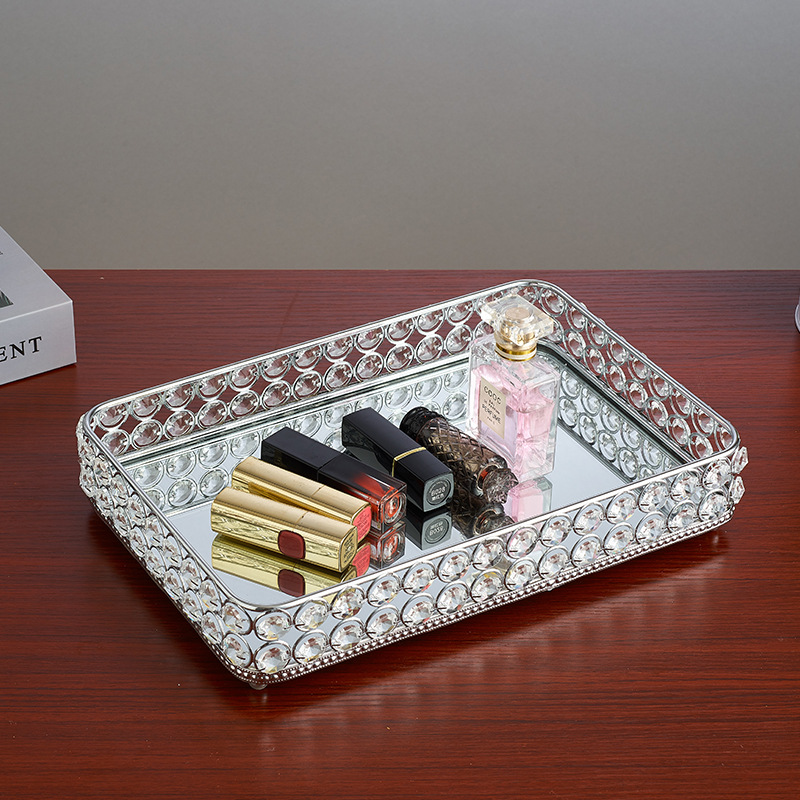 New Cosmetic Storage Tray Home Decoration Crystal Tray Rectangular Mirror Storage Tray Jewelry Box