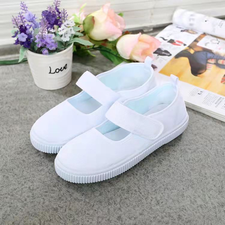 Children's Canvas Shoes plus Size 34~38 Canvas Shoes Velcro White Shoes Comfortable and Non-Slip Soft Bottom Kindergarten Pumps