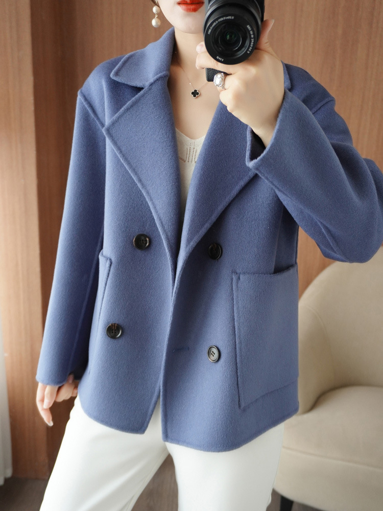 Yue Ou Double Breasted Short Wool Overcoat Women's Clothing Korean Style Autumn and Winter New Double Sided Cotton Woolen Handmade Cardigan Coat