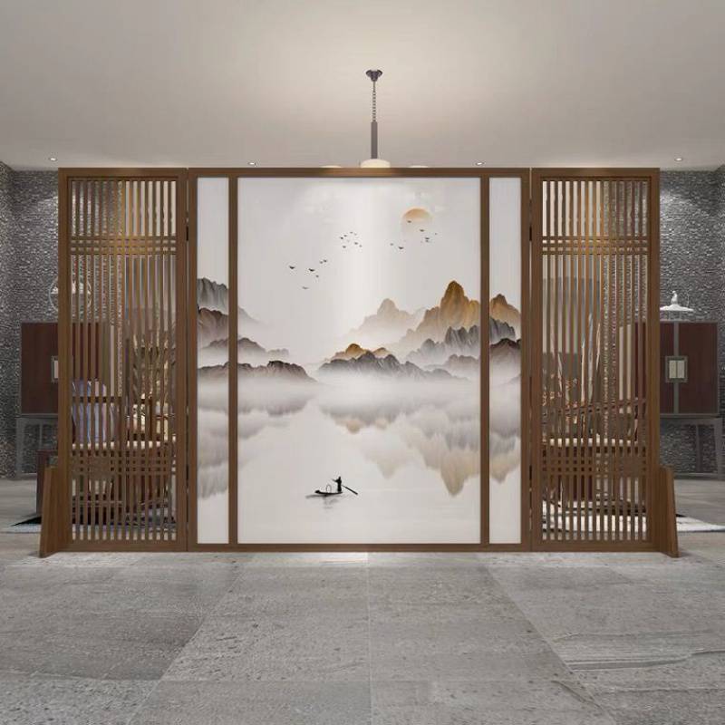 定做办公室隔断墙公司餐厅入门玄关屏风logo墙前台背景格栅镂空形象墙