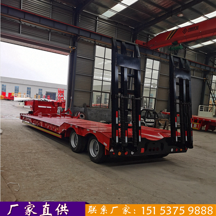 13米低地板拖板车 凹型高低高低平板半挂车 二轴挖掘机拖板车