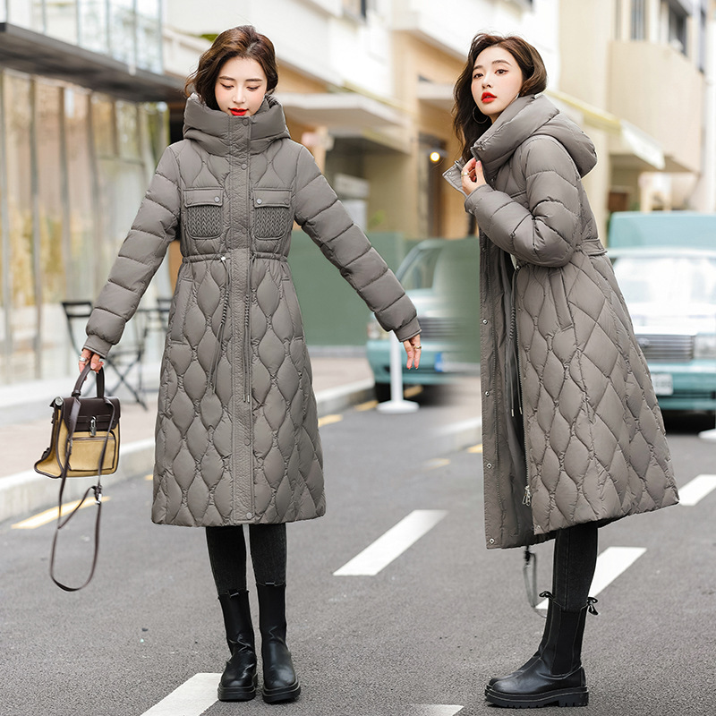 羽绒棉服女长款2024年新款冬季收腰过膝气质加厚大码棉服外套