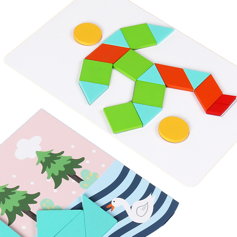 儿童创意玩具便携式拼接几何图形卡通动画木制eva磁性拼图七巧板