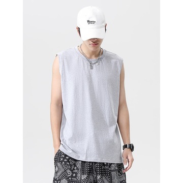 200克纯棉背心短袖男潮外穿夏季宽松运动健身篮球坎肩打底无袖t恤-阿