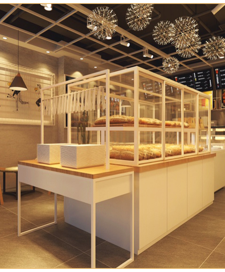 誉创木质铁艺中岛柜面包柜边柜蛋糕点展示柜台欧式面包店展示货架