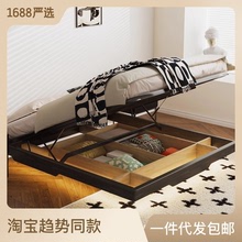 无床头悬浮箱体床北美红橡木小户型卧室齐边可储物收纳高箱实木床