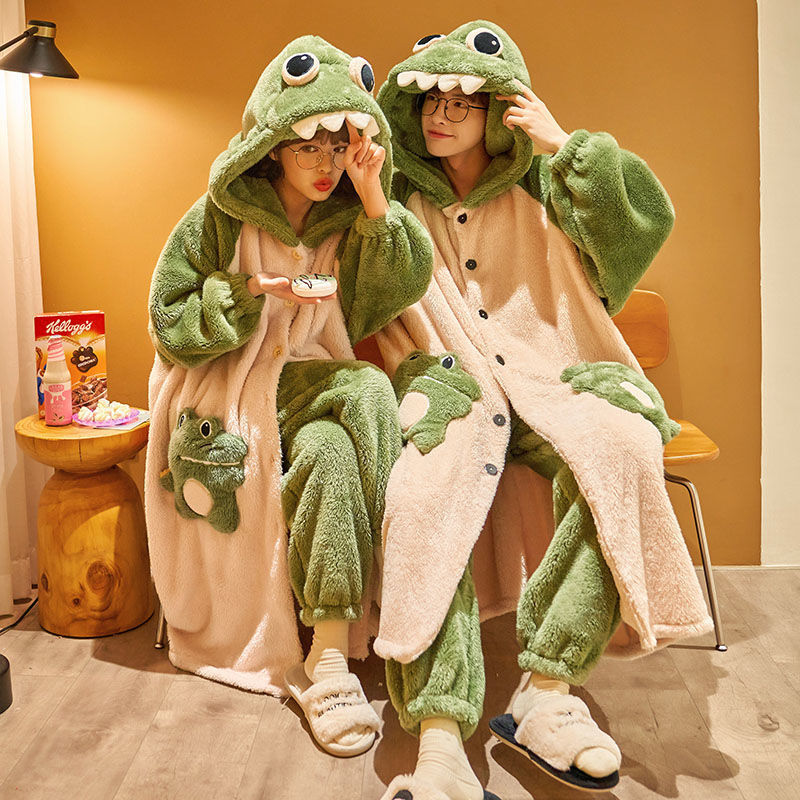 包邮珊瑚绒情侣睡衣冬季可爱法兰绒秋冬款加厚加绒男女睡袍家居服