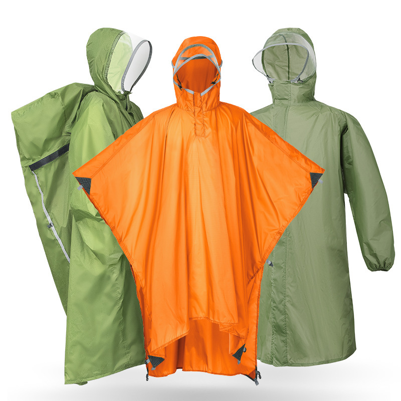户外轻量化徒步带袖雨衣三合一多功能雨披涂硅登山背包雨衣 20d