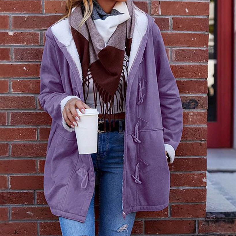 2025俄罗斯跨境欧美wish外贸亚马逊女装新款口袋外套加绒棉服风衣