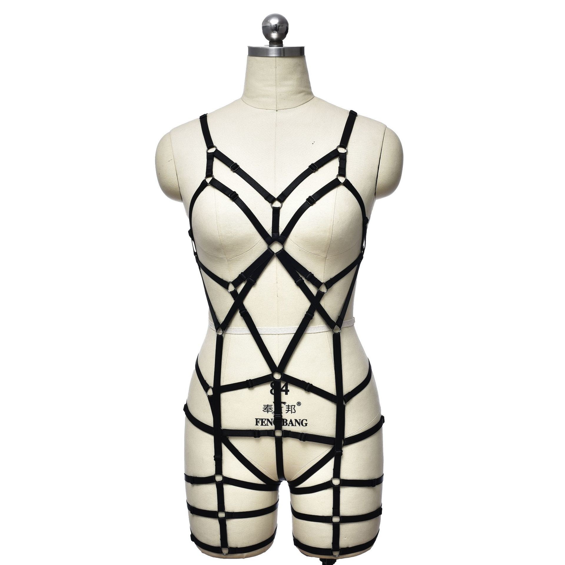 弹力束缚身体可调节内衣露背吊带腿环一体性感情趣套装 多色可选