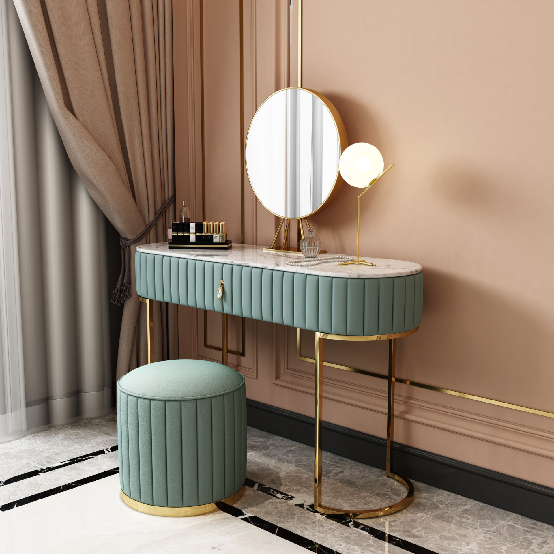 北欧大理石梳妆台家用卧室带抽屉化妆台化妆间轻奢梳妆台桌椅组合