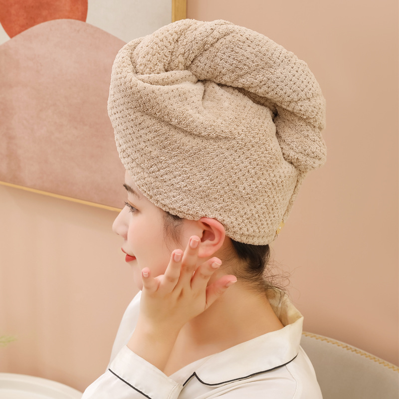 Factory Wholesale Pineapple Plaid Polyester Brocade Warp Knitting Coral Velvet Hair-Drying Cap Super Water-Absorbing and Quick-Drying Women's Double Towel Shower Cap