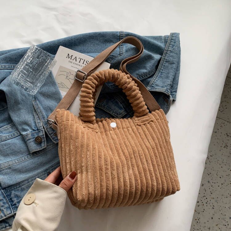 Casual Simple Corduroy Small Handbags Women's Bag 2021 New Trendy Autumn and Winter Leisure Shoulder Crossbody Tote Bag