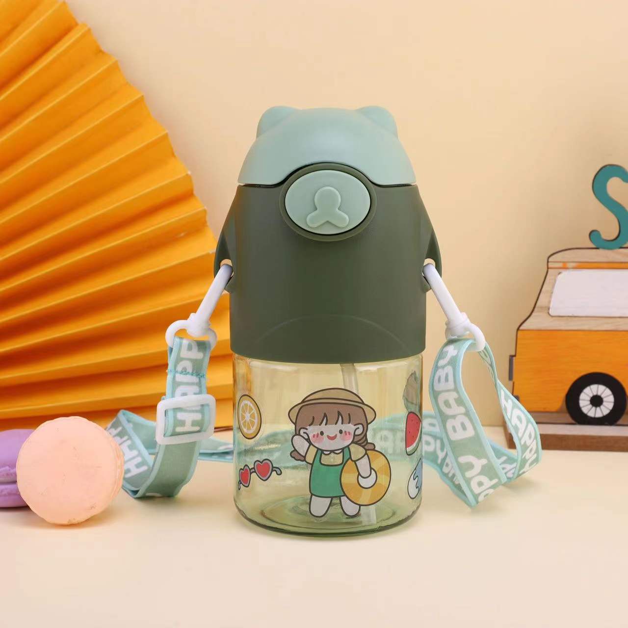 Cute Bear Creative Childlike Student Man and Woman Cartoon Cup with Straw Convenient Internet Celebrity Water Cup Large Pc Plastic